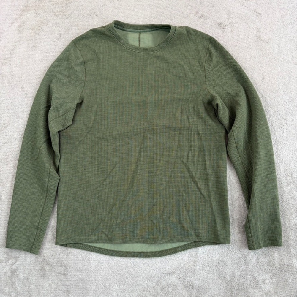 Lululemon Waffle Knit Thermal Green‎ Men Medium Long Sleeve Base Layer Athletic